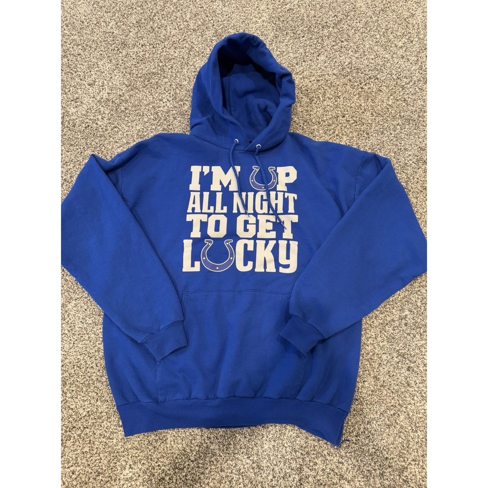 Hanes Comfort blend Colts Hoodie Womens XL "I'm Up All Night To Get Lucky"